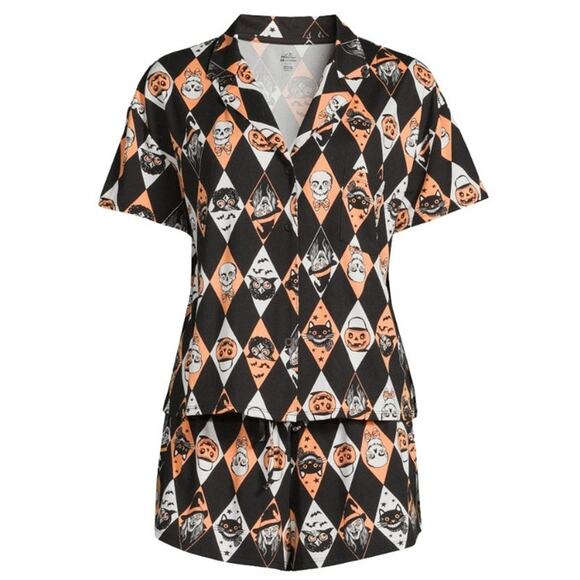 NEW 2024 Way to Celebrate Halloween Diamond Spooky Faces Pajama Set Large - Picture 1 of 5